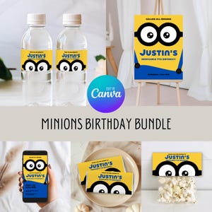 Modelo de pacote de festa de aniversário dos Minions, pacote de festa de aniversário editável, pacote de festa pequeno 037