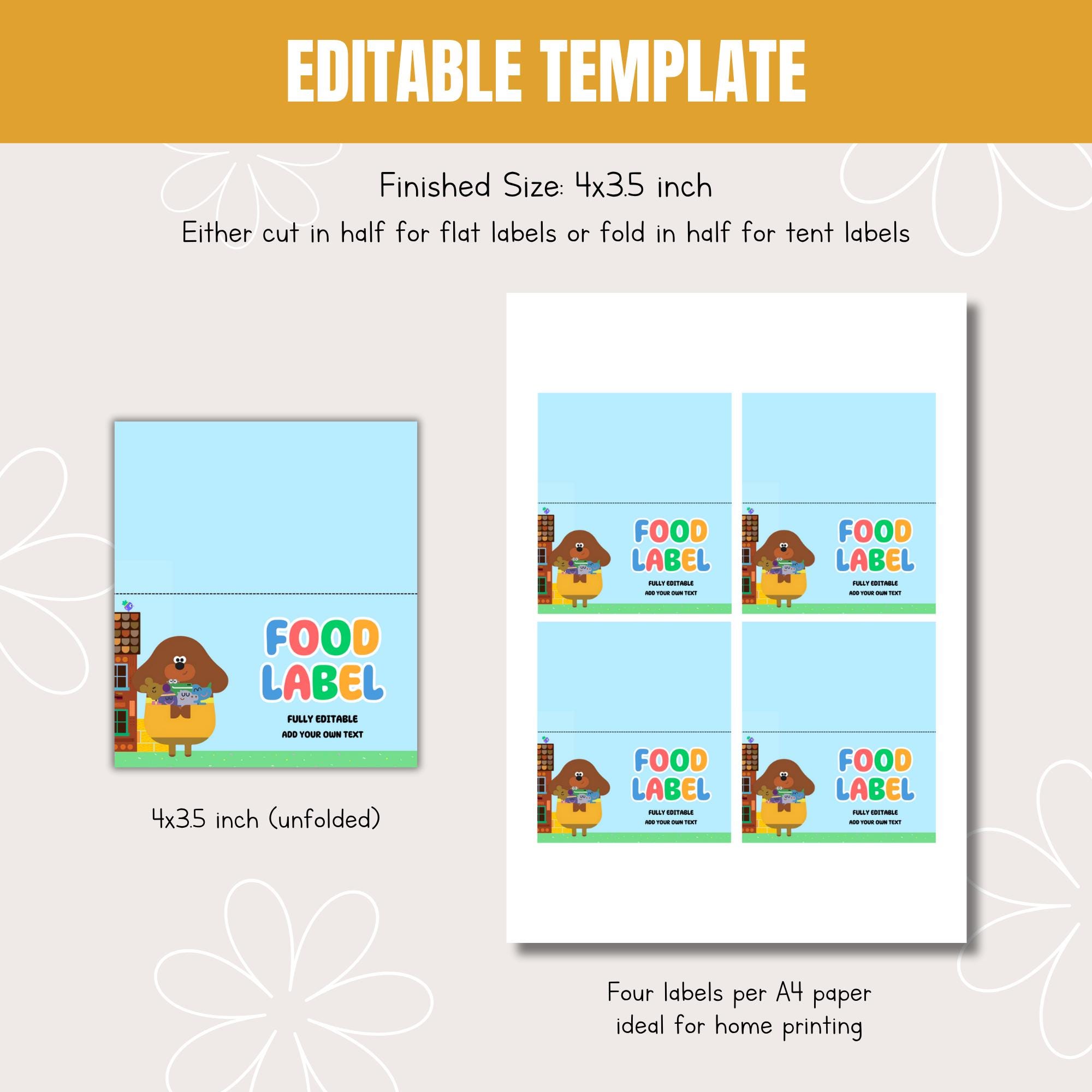 Hey Duggee Food Label, Birthday Party Food Tent Cards, Hey Duggee Food ...