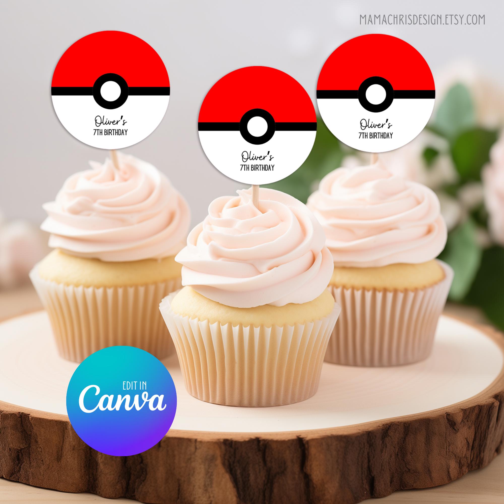Pokemon Cupcake Topper, Printable Cupcake Topper, Editable Template