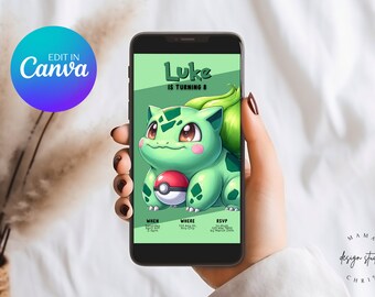 Bulbasaur Mobile Invitation | Digital Invitation | Editable Template | Instant Download | DIY Party Decor 017