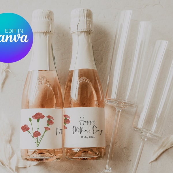 Roses Mother’s Day Champagne Mini Bottle Labels | Printable Labels | Editable Template | Instant Download | DIY Party Decor 101