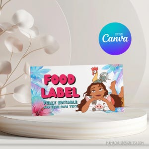 Etiqueta de comida de Moana, tarjetas de carpa de comida para fiesta de cumpleaños, etiqueta de carpa de comida de Moana 042