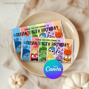 Envoltorio de chocolate "Inside Out", regalo de fiesta editable, envoltorio de chocolate personalizado, barras de chocolate 036