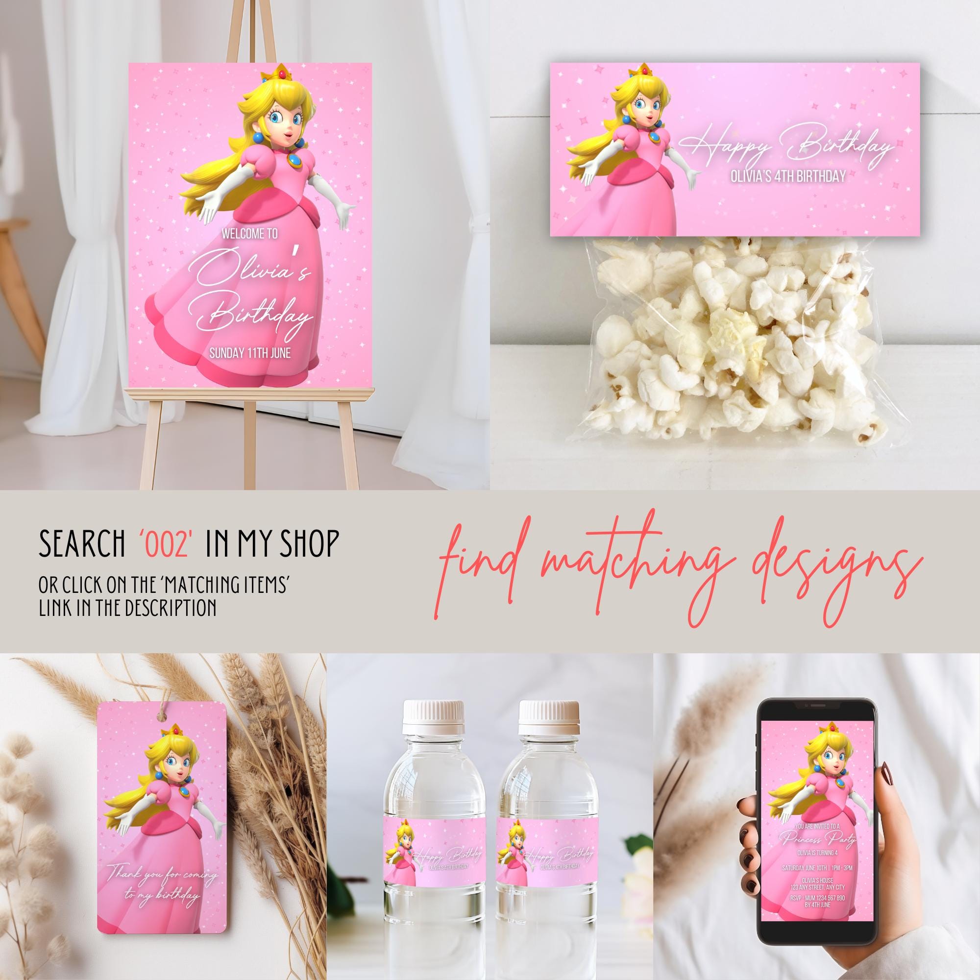 Princess Peach Cupcake Topper, Printable Cupcake Topper, Editable ...