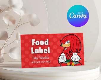 Knuckles Food Label, Birthday Party Food Tent Cards, Sonic Food Tent Label 018