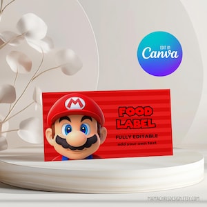 Etiqueta de comida Mario, cartões de barraca de comida para festa de aniversário, etiqueta de barraca de comida Mario 015