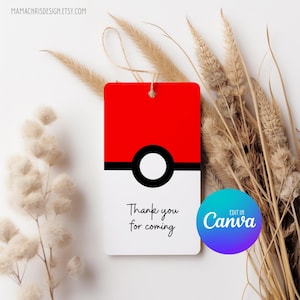 Pokemon Favour Tag, Thank You Tag Template, Editable Favour Tag, Birthday Favour Tag 006