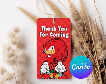 Knuckles Favour Tag, Thank You Tag Template, Editable Favour Tag, Birthday Favour Tag 018