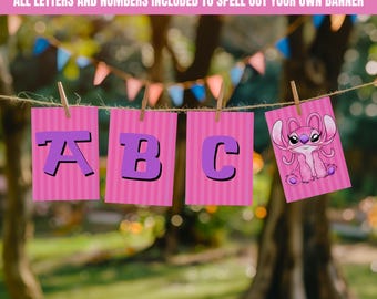 Lilo and Stitch Angel Bunting Flag Banner, Lilo and Stitch Party Banner, Happy Birthday Banner Bunting Flags 040