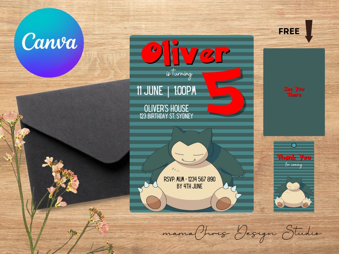 Snorlax Birthday Invitation Template Editable Invitation - Etsy