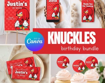 Knuckles Birthday Party Bundle Template, Editable Birthday Party Bundle, Small Bundle Party 018