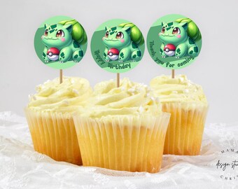 Bulbasaur Cupcake Toppers | Printable Cupcake Topper | Instant Download | DIY Party Decor 017