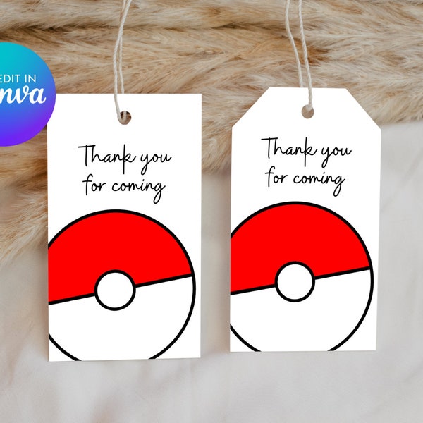Poke Ball Favour Tag Cropped/Rectangle | Printable Favour Tags | Instant Download | DIY Party Decor 005