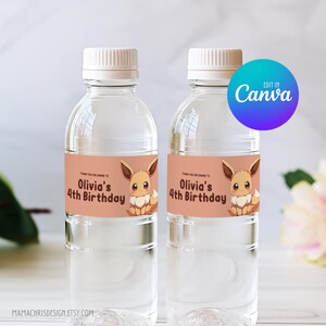 Eevee Water Bottle Label Template, Printable Pokemon Bottle Label, Editable Bottle Label 030