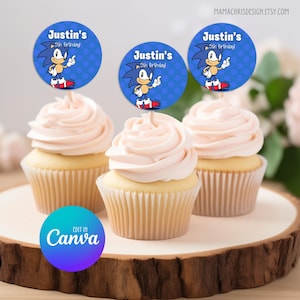 Sonic Cupcake Topper, Printable Cupcake Topper, Editable Template, Sonic Party, Sonic Birthday 020