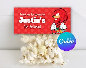 Knuckles Treat Bag Topper Template, Editable Favour Treat Bag Design for Birthday, Printable Birthday Treat Bag Label 018