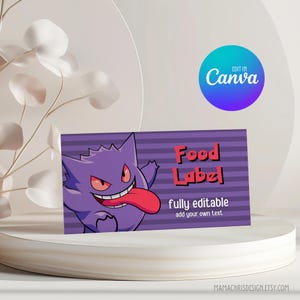 Gengar Food Label, Birthday Party Food Tent Cards, Gengar Food Tent Label 004