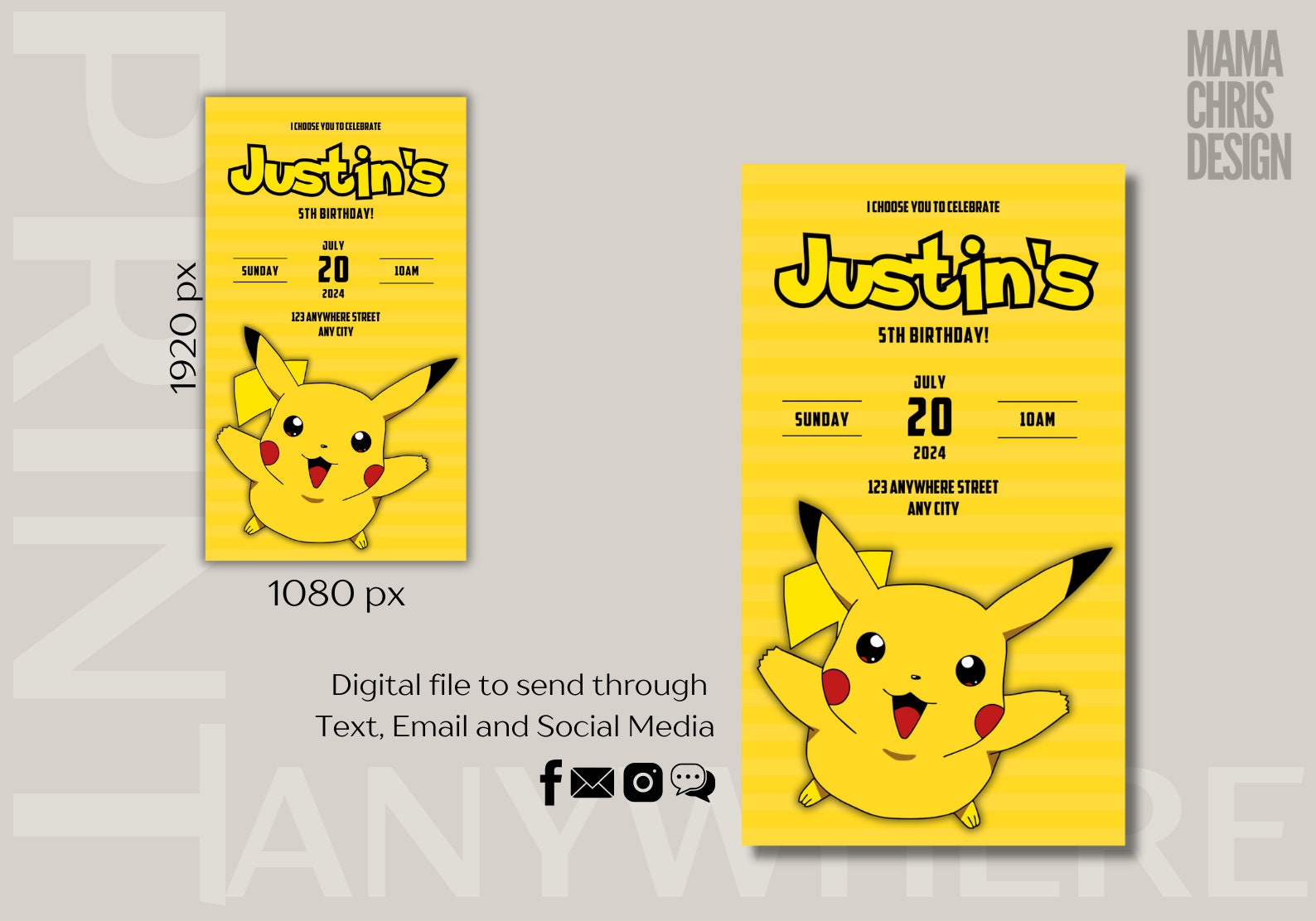 Pikachu Birthday Invitation, Printable Birthday Invitation, Editable ...