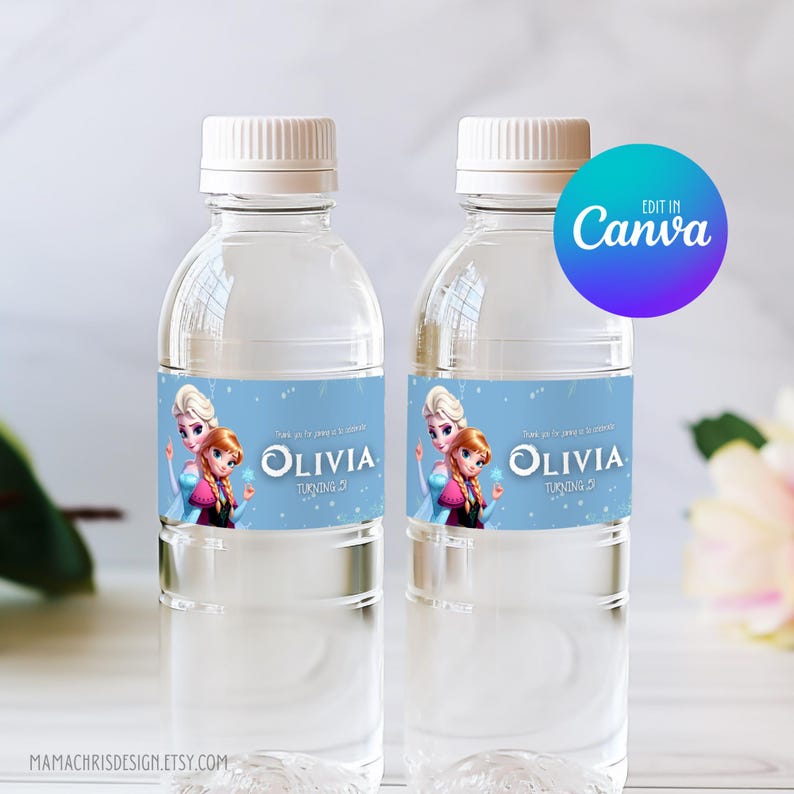 Frozen Water Bottle Label Template, Printable Frozen Bottle Label, Editable Bottle Label 033 image 1