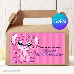 Lilo and Stitch Angel Gable Box Label Editable, Lilo and Stitch Favour Box Sticker Template, Printable Gable Box Label 040