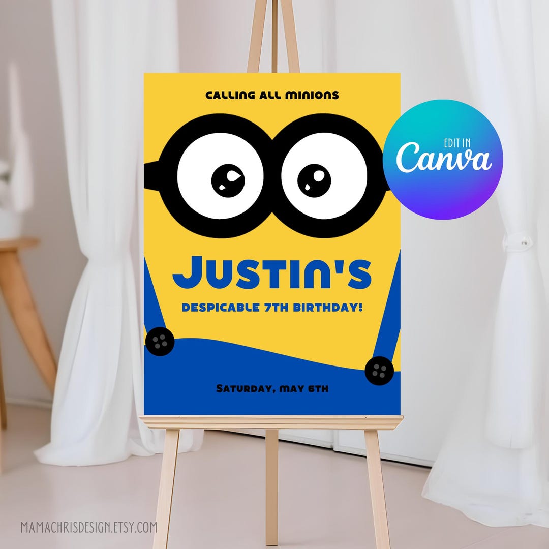 Minions Welcome Sign Template, Editable Minions Birthday Easel Sign ...