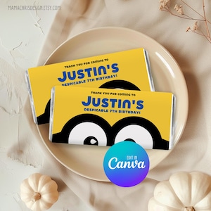 Minions Schokoladentafel Wrapper, bearbeitbares Partygeschenk, personalisierte Schokoladentafel Wrapper, Schokoladentafel 037