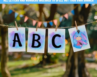 Eeyore Bunting Flag Banner, First Birthday Party Banner, Happy Birthday Banner Bunting Flags 009