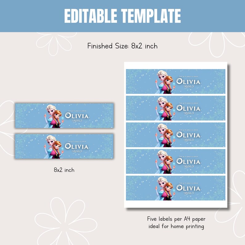 Frozen Water Bottle Label Template, Printable Frozen Bottle Label, Editable Bottle Label 033 image 2