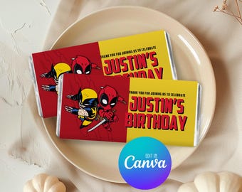 Confezione per tavoletta di cioccolato Deadpool e Wolverine, bomboniera personalizzabile, confezione per tavoletta di cioccolato personalizzata, tavolette di cioccolato 021