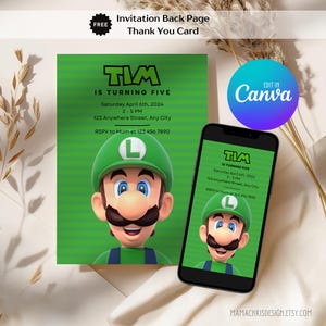 Faire-part d'anniversaire Luigi, faire-part d'anniversaire imprimable, faire-part mobile modifiable, carte de remerciement 016