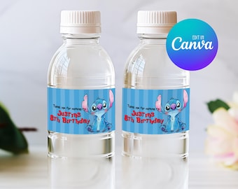 Stitch Water Bottle Label Template, Printable Lilo and Stitch Bottle Label, Editable Bottle Label 011