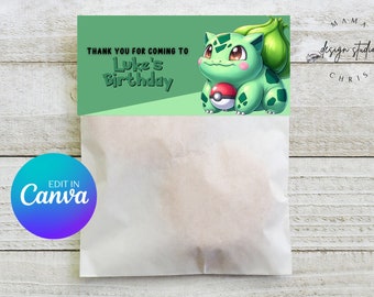 Bulbasaur Bag Toppers | Printable Bag Toppers | Editable Template | Instant Download | DIY Party Decor 017