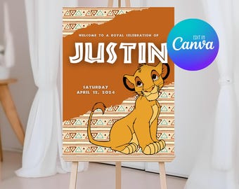 The Lion King Welcome Sign Template, Editable Simba Birthday Easel Sign, Printable Decor Poster 041