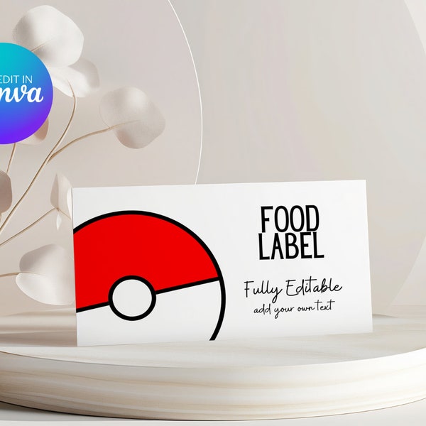 Poke Ball Food Label | Printable Food Labels | Editable Template | Instant Download | DIY Party Decor 005