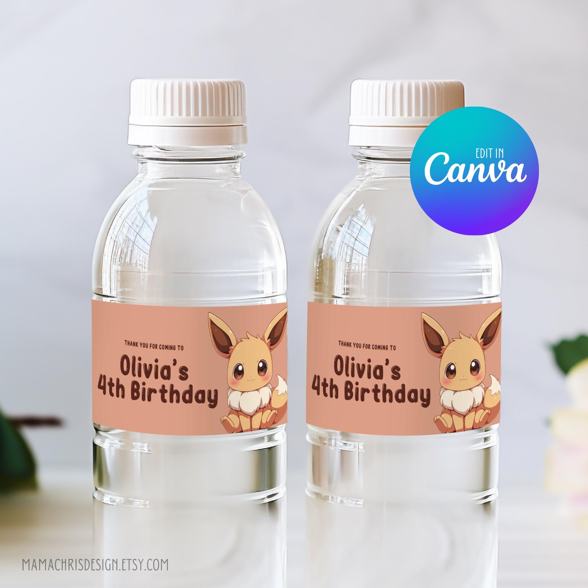 Eevee Water Bottle Label Template, Printable Pokemon Bottle Label ...
