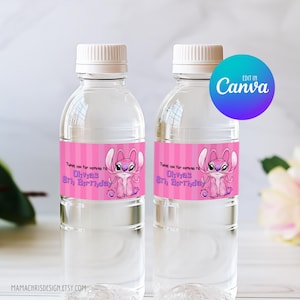 Lilo and Stitch Angel Water Bottle Label Template, Printable Lilo and Stitch Bottle Label, Editable Bottle Label 040