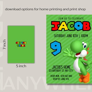 Yoshi Birthday Invitation Printable Invitation Thank You Card Editable ...