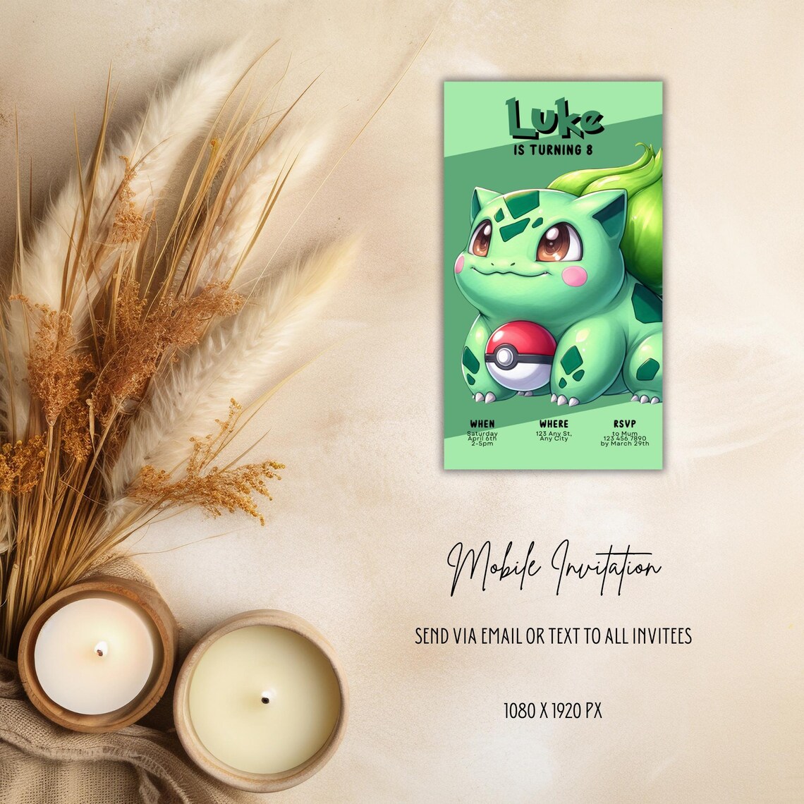 Bulbasaur Birthday Invitation, Printable Birthday Invitation, Editable ...