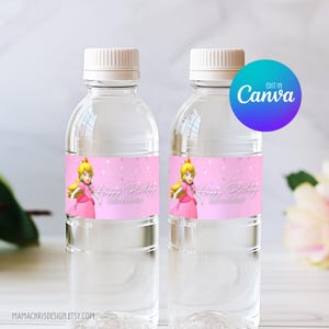 Princess Peach Water Bottle Label Template, Printable Mario Bottle Label, Editable Bottle Label 002