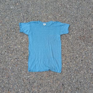Vintage 1970s Fruit of the Loom Single Stitch Blank T-shirt Blue