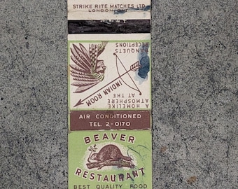 Couverture de boîte d'allumettes vintage des années 1930/40 du restaurant Beaver, dans le Vieux-Québec