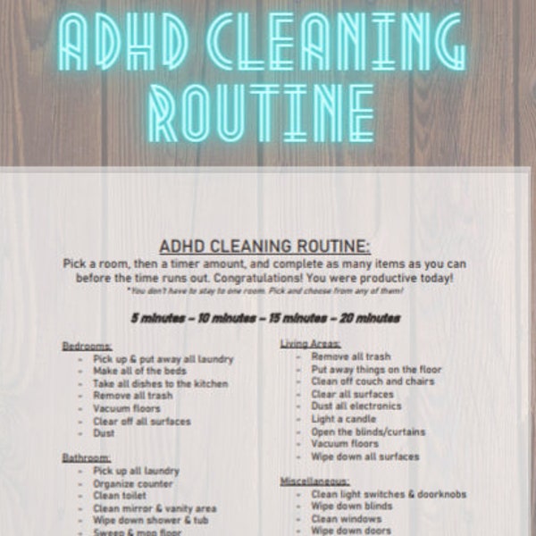 adhd homework checklist ADHD Cleaning Routine Checklist | PDF Instant Download