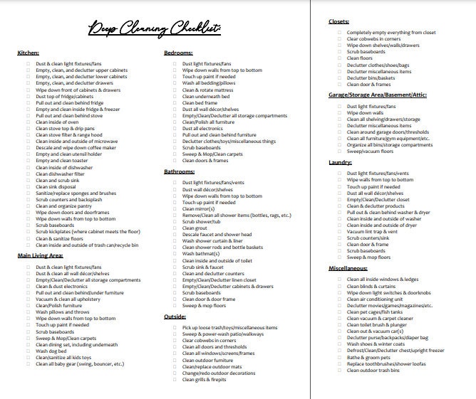 Deep Cleaning Checklist INSTANT DOWNLOAD PDF - Etsy