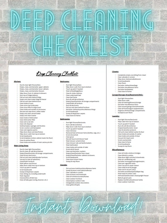 Deep Cleaning Checklist INSTANT DOWNLOAD PDF Etsy