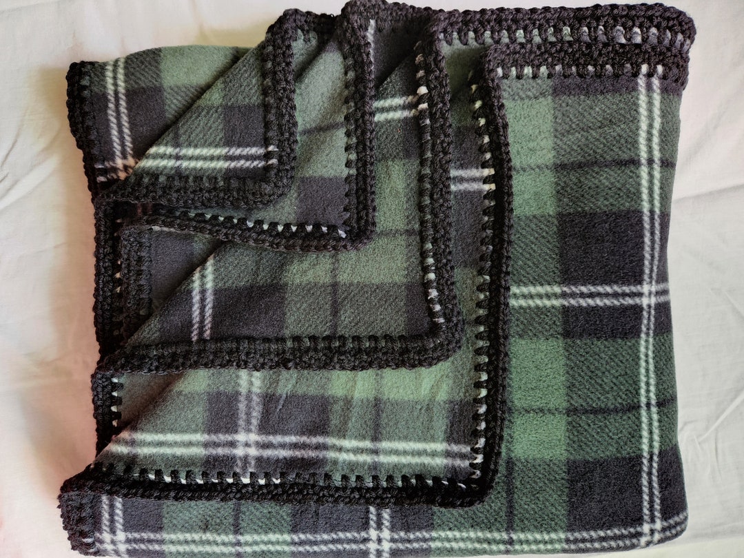 Green Plaid Fleece Throw Blanket Etsy