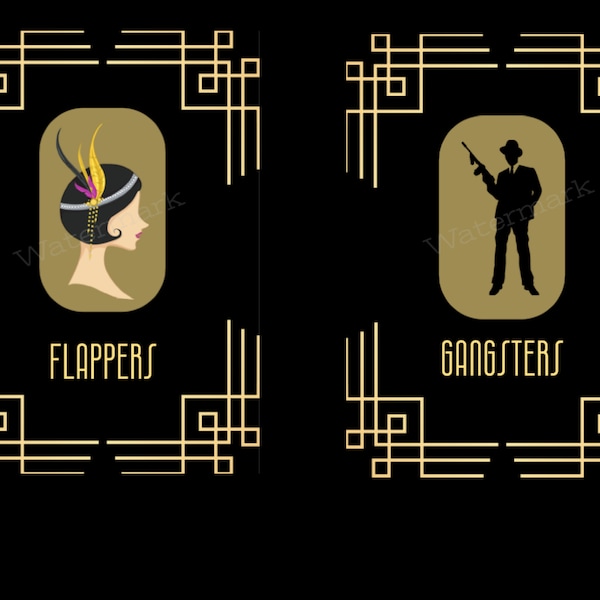 1920s Flappers and Gangsters Signs, Gatsby Party Decorations, 1920s Printable Sign,  Restroom / Bathroom Sign, Art Deco Party,  Download