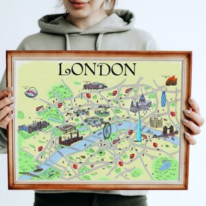 London City Life Story Art Print V1 - Wall Art - Digital Illustration - Map Layout - Great Gift - England Landmarks - UK - United Kingdom