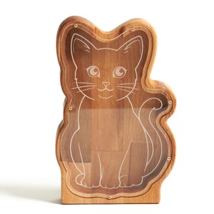 Wooden Cat Coin Bank, Baby Girl Easter Gift, Back to School First Birthday Gift, Animal Piggy Bank for Kid, Personalized Christmas Money Box