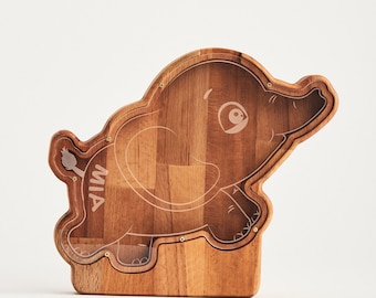 Elephant Wood Piggy Bank, Animal Coin Bank, Mama Bear Panda Cash Money Box, Christmas Baby Girl Gift, Personalized Piggy Bank for Boy w Name