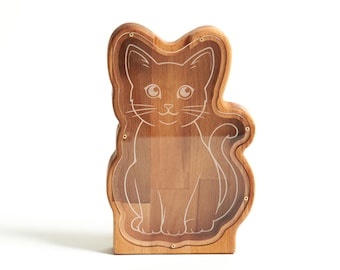 Personalized Wooden Piggy Bank Keepsake – Custom Name Animal Coin Bank, First Birthday Memory Gift